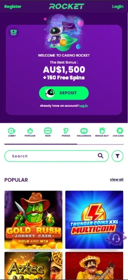 Rocket Casino on a mobile browser